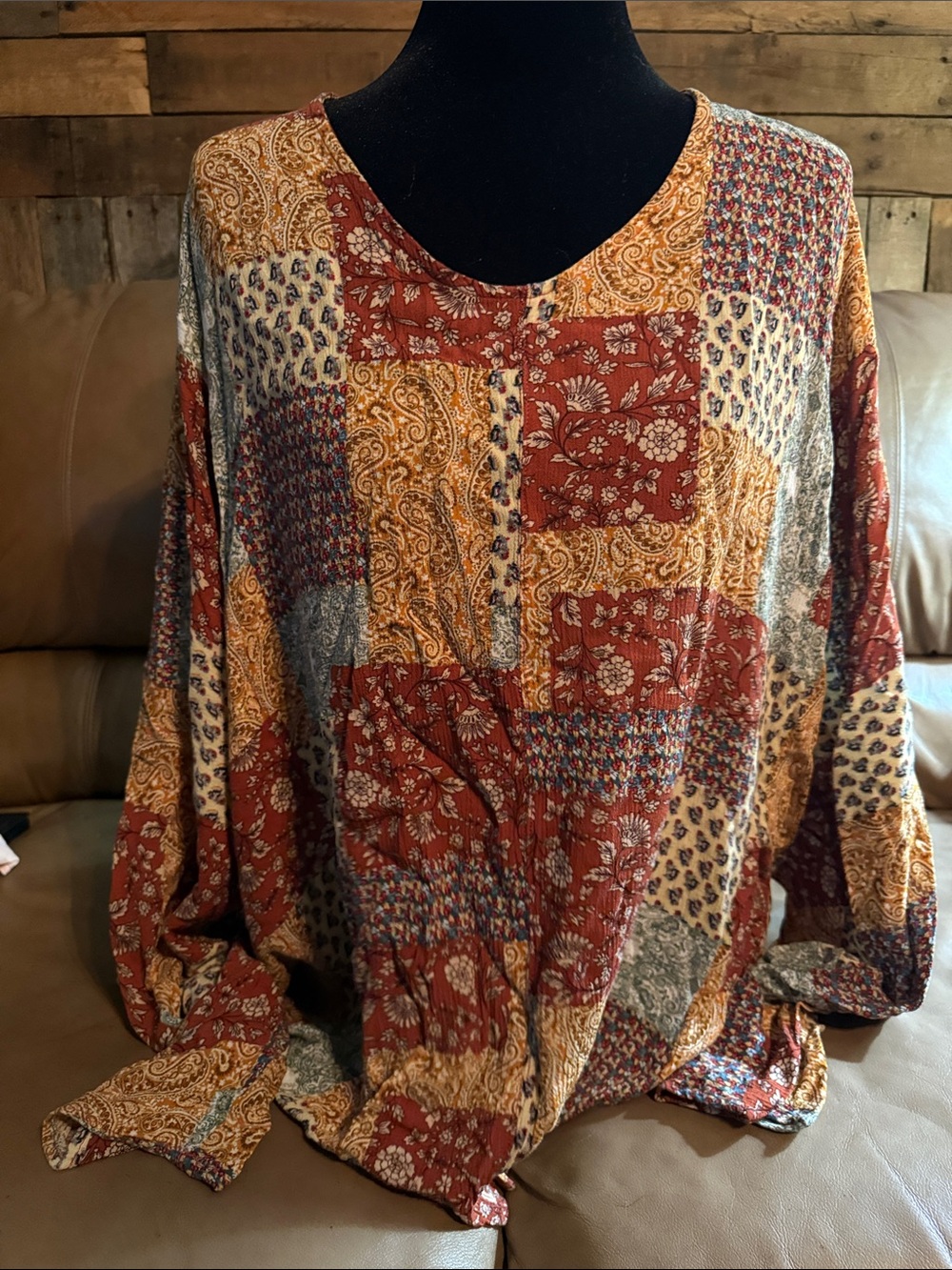 Patchwork Paisley Tunic Blouse in Rust Multi